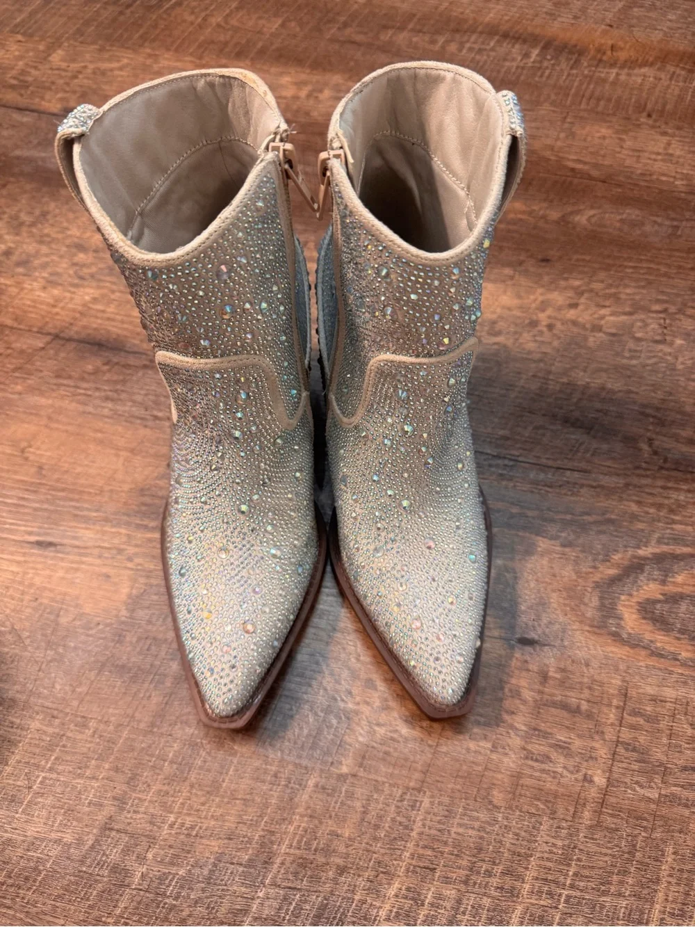 Very G Cream Rhinestone Ankle Booties